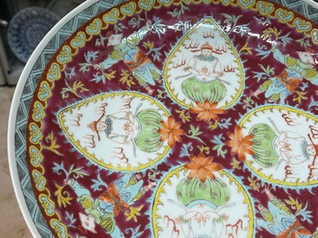 A Chinese famille rose Bencharong dish for the Thai market, Kangxi mark, 19th C.