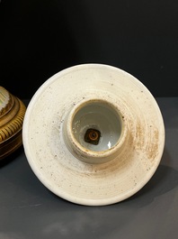 A Chinese famille verte vase and an enamelled Yixing stoneware vase with gilt bronze mounts, 19th C.