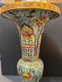 A Chinese cloisonn&eacute; 'gu' vase with lotus scrolls, 18/19th C.