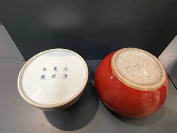Sept lave-pinceaux et pots &agrave; eau en porcelaine de Chine &agrave; &eacute;mail flamb&eacute; et rouge de cuivre, 19/20&egrave;me