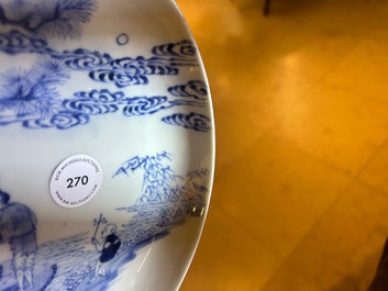 A Chinese blue and white 'river scene' plate, Yongzheng