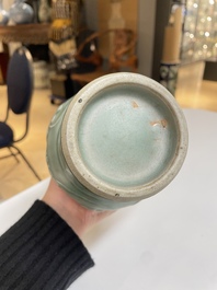 A Chinese Longquan celadon 'peony scroll' vase, Yuan