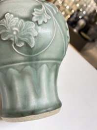 A Chinese Longquan celadon 'peony scroll' vase, Yuan