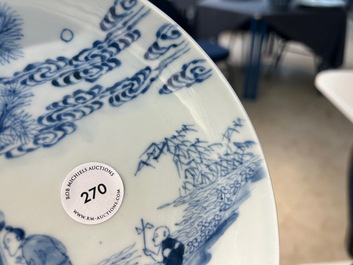 A Chinese blue and white 'river scene' plate, Yongzheng