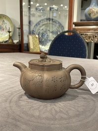 A Chinese Yixing stoneware teapot and cover, signed Li Yong 利永, Yixing seal mark, dated 1934