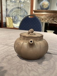 A Chinese Yixing stoneware teapot and cover, signed Li Yong 利永, Yixing seal mark, dated 1934
