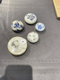 Five various Chinese seal paste boxes and covers, 19/20th C.
