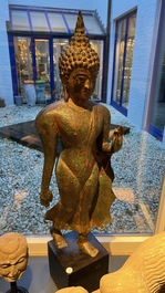 A large Thai partly gilt bronze sculpture of Buddha, probably Sukhotai period, 15th C.