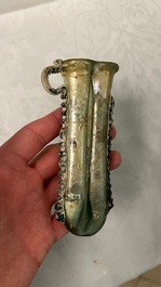 Two Roman glass balsamariums, a flask and a bowl, 2nd/4th C.