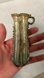 Two Roman glass balsamariums, a flask and a bowl, 2nd/4th C.
