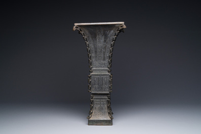 A Chinese bronze 'zun' vase with taotie design, Ming