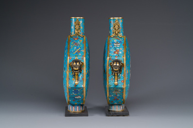A pair of large Chinese octagonal cloisonn&eacute; moonflasks, 'bianhu', Qianlong/Jiaqing