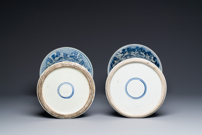 Two Chinese blue and white 'gu' vases with squirrels among grape vines, Kangxi