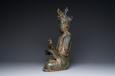 A large fine Chinese gilt-lacquered bronze sculpture of a Bodhisattva, Ming