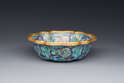 A Chinese flower-shaped cloisonn&eacute; 'dragon' bowl, Qianlong