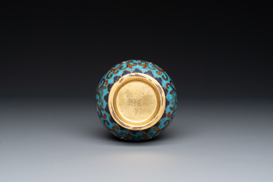 A small Chinese cloisonn&eacute; 'lotus scroll' bottle vase, Qianlong mark and of the period