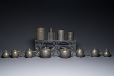 A group of fourteen Chinese Swatow paktong tea wares, 19/20th C.
