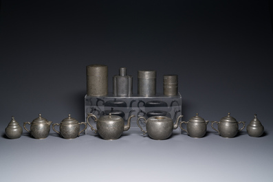 A group of fourteen Chinese Swatow paktong tea wares, 19/20th C.