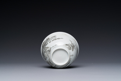 A fine Chinese grisaille and gilt cup with mountainous landscape design, Yongzheng