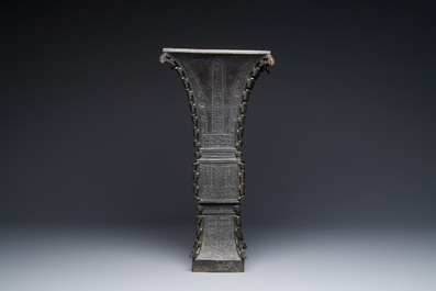A Chinese bronze 'zun' vase with taotie design, Ming