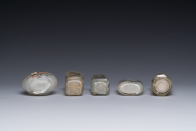 Five Chinese inside-painted glass snuff bottles, 20th C.