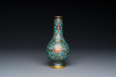A small Chinese cloisonn&eacute; 'lotus scroll' bottle vase, Qianlong mark and of the period
