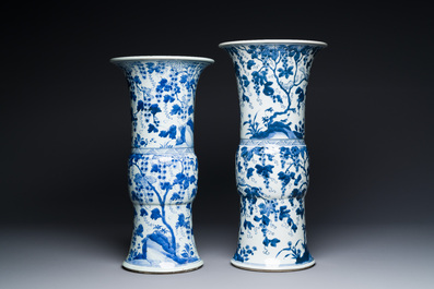 Two Chinese blue and white 'gu' vases with squirrels among grape vines, Kangxi