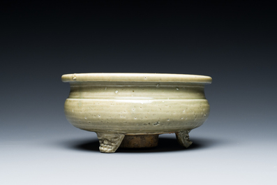 Two Chinese Longquan celadon tripod censers, Ming
