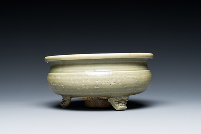 Two Chinese Longquan celadon tripod censers, Ming