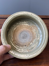 Two Chinese Longquan celadon tripod censers, Ming