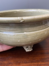 Two Chinese Longquan celadon tripod censers, Ming