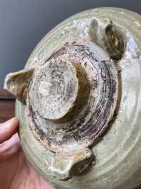 Two Chinese Longquan celadon tripod censers, Ming