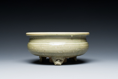 Two Chinese Longquan celadon tripod censers, Ming