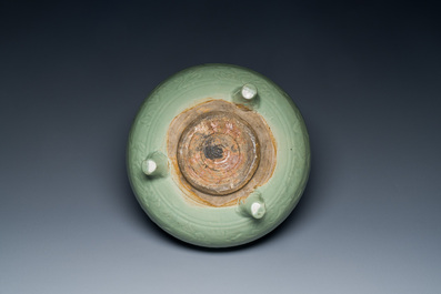 Two Chinese Longquan celadon tripod censers, Ming