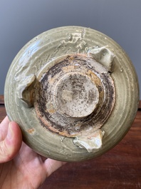 Two Chinese Longquan celadon tripod censers, Ming