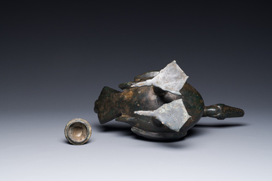 A Chinese archaistic bronze wine vessel in the shape of a goose, Song