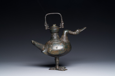 A Chinese archaistic bronze wine vessel in the shape of a goose, Song