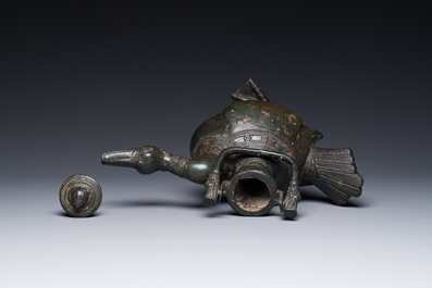 A Chinese archaistic bronze wine vessel in the shape of a goose, Song