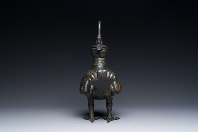 A Chinese archaistic bronze wine vessel in the shape of a goose, Song