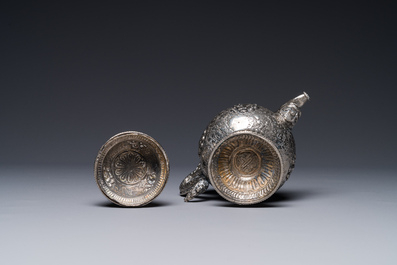 A fine Tibetan silver plated 'bajixiang' teapot, 19th C.