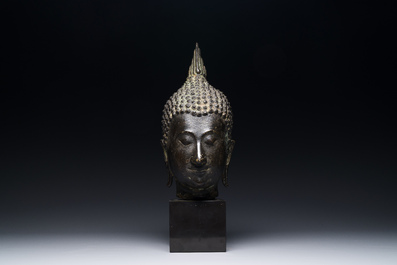 A Thai bronze Buddha Shakyamuni head, Northern Sukhotai-style, 17/18th C.