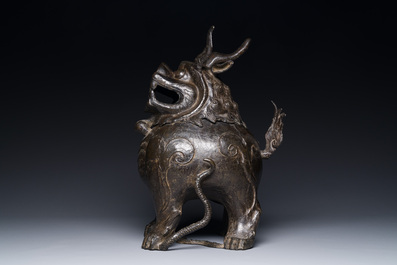 A large Chinese bronze censer and cover in the shape of a luduan, Ming