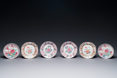 Drie Chinese famille rose borden en tien schoteltjes, Yongzheng/Qianlong