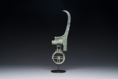 A Chinese ceremonial bronze dagger axe, 'ge', Warring States period