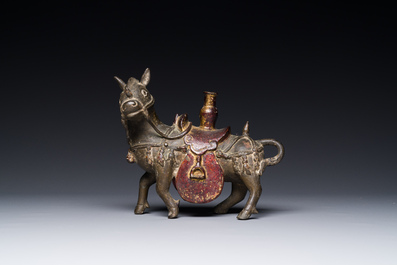 A rare Chinese partly lacquered and gilt bronze incense holder in the shape of a horse, Yuan/early Ming