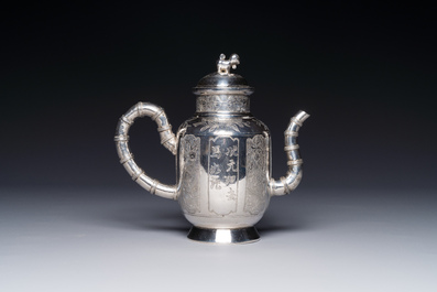 A Chinese silver wine ewer with inscription for the Straits or Peranakan market, 19th C.