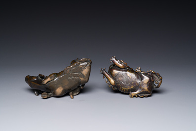 Two Chinese bronze water droppers, Ming/Qing