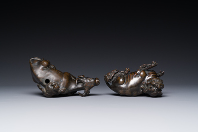 Two Chinese bronze water droppers, Ming/Qing