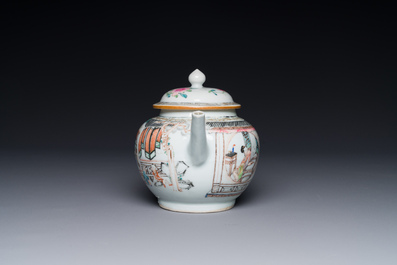 A Chinese famille rose teapot with court ladies and children, Yongzheng