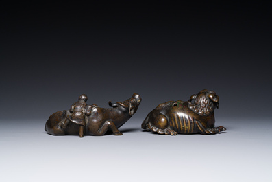 Two Chinese bronze water droppers, Ming/Qing